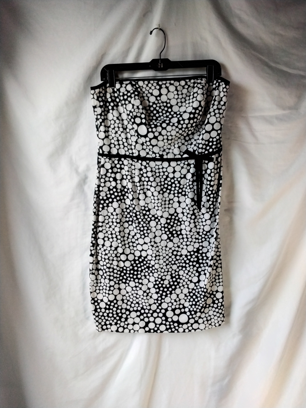 Positive Attitude Strapless Black and White Polka Dot Sheath Dress